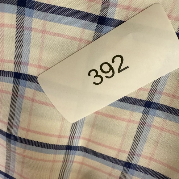 Men's pink blue and white checkered button down silk blend large - Picture 9 of 9